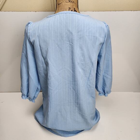 Women's Dressy Casual 3/4 Sleeve Lace Trim V-Neck Elbow Length Blouse Size M - Picture 2 of 3